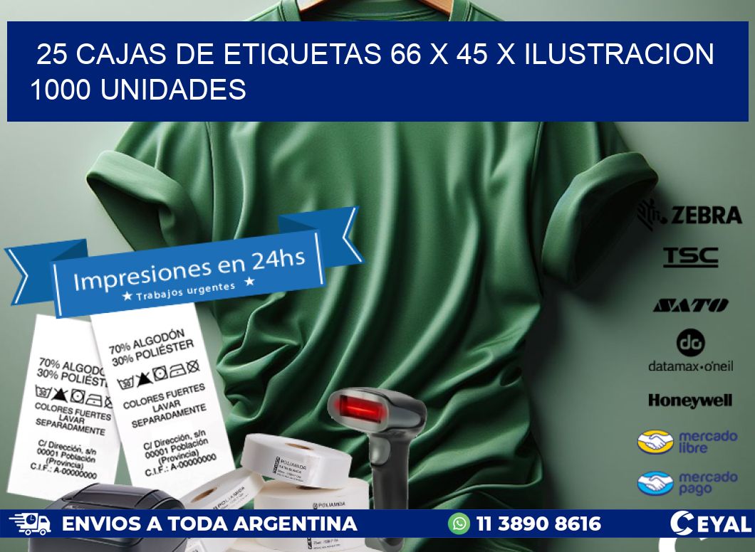 25 CAJAS DE ETIQUETAS 66 x 45 X ILUSTRACION 1000 UNIDADES