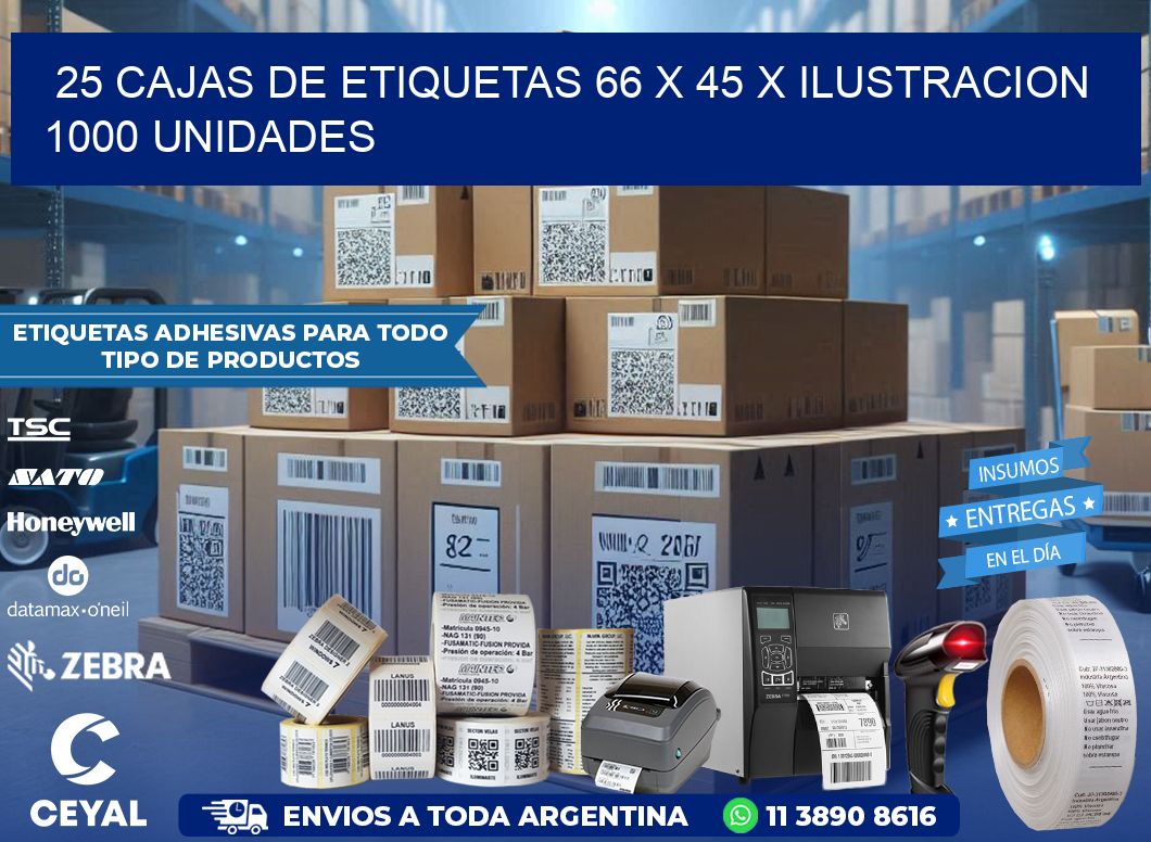 25 CAJAS DE ETIQUETAS 66 x 45 X ILUSTRACION 1000 UNIDADES