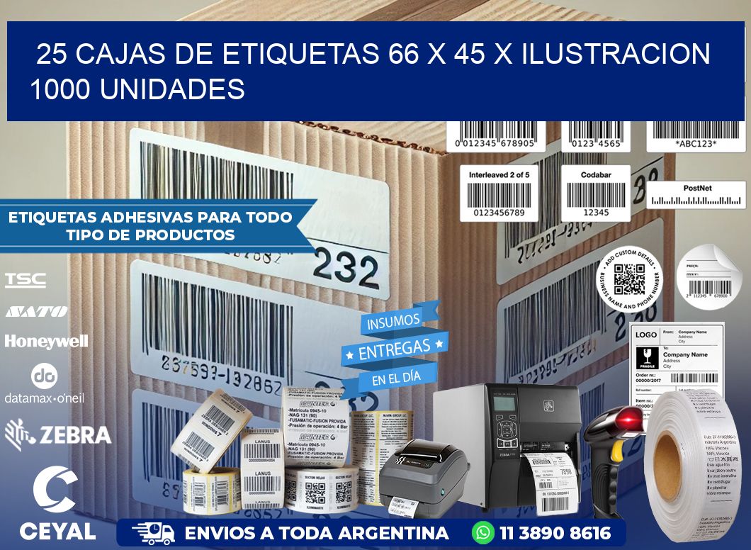 25 CAJAS DE ETIQUETAS 66 x 45 X ILUSTRACION 1000 UNIDADES