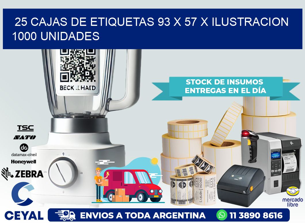 25 CAJAS DE ETIQUETAS 93 x 57 X ILUSTRACION 1000 UNIDADES