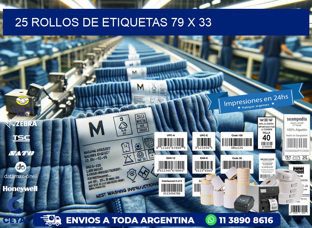 25 ROLLOS DE ETIQUETAS 79 x 33