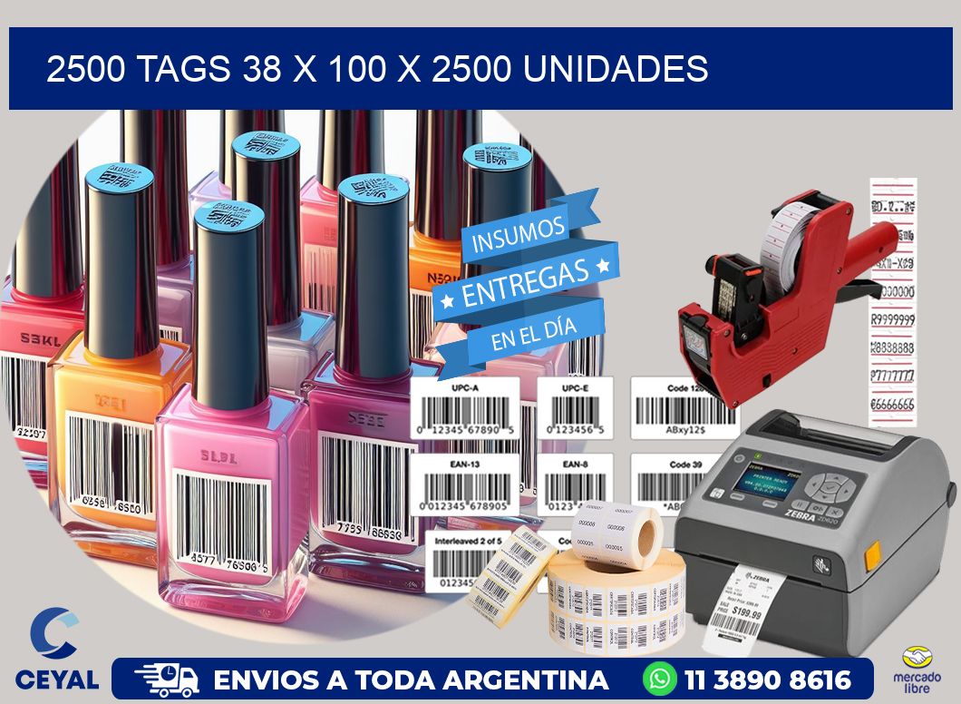 2500 TAGS 38 x 100 X 2500 UNIDADES