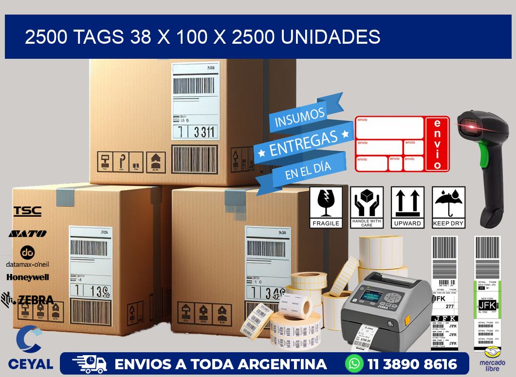 2500 TAGS 38 x 100 X 2500 UNIDADES