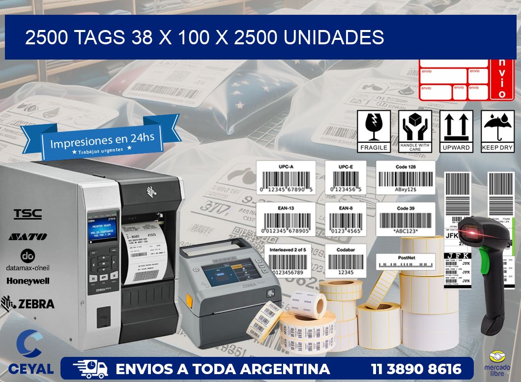 2500 TAGS 38 x 100 X 2500 UNIDADES