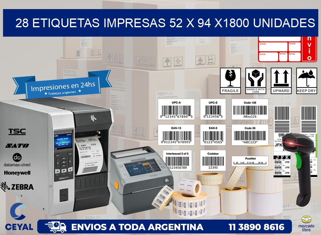 28 ETIQUETAS IMPRESAS 52 x 94 X1800 UNIDADES