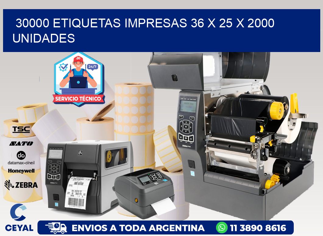 30000 ETIQUETAS IMPRESAS 36 x 25 X 2000 UNIDADES