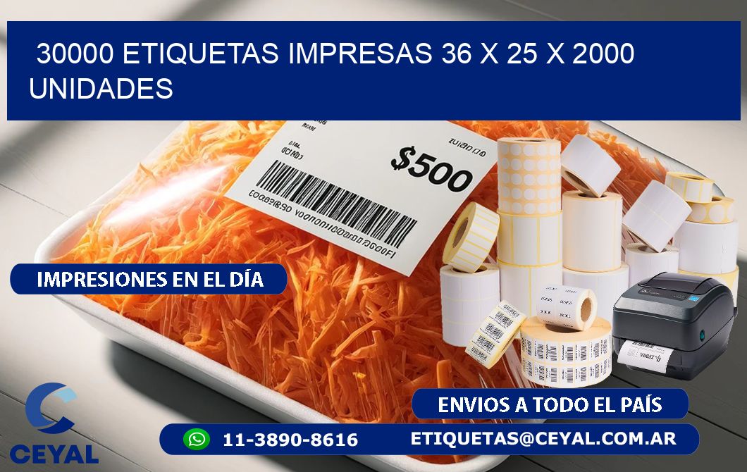 30000 ETIQUETAS IMPRESAS 36 x 25 X 2000 UNIDADES