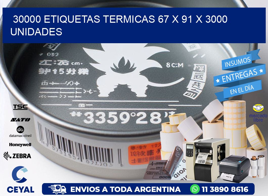 30000 ETIQUETAS TERMICAS 67 x 91 X 3000 UNIDADES