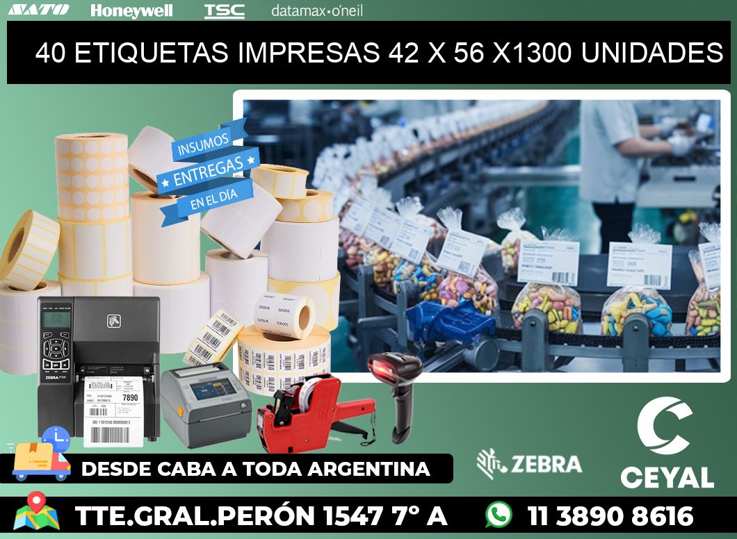 40 ETIQUETAS IMPRESAS 42 x 56 X1300 UNIDADES