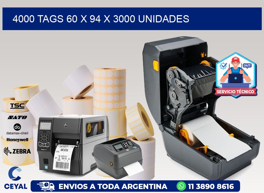 4000 TAGS 60 x 94 X 3000 UNIDADES