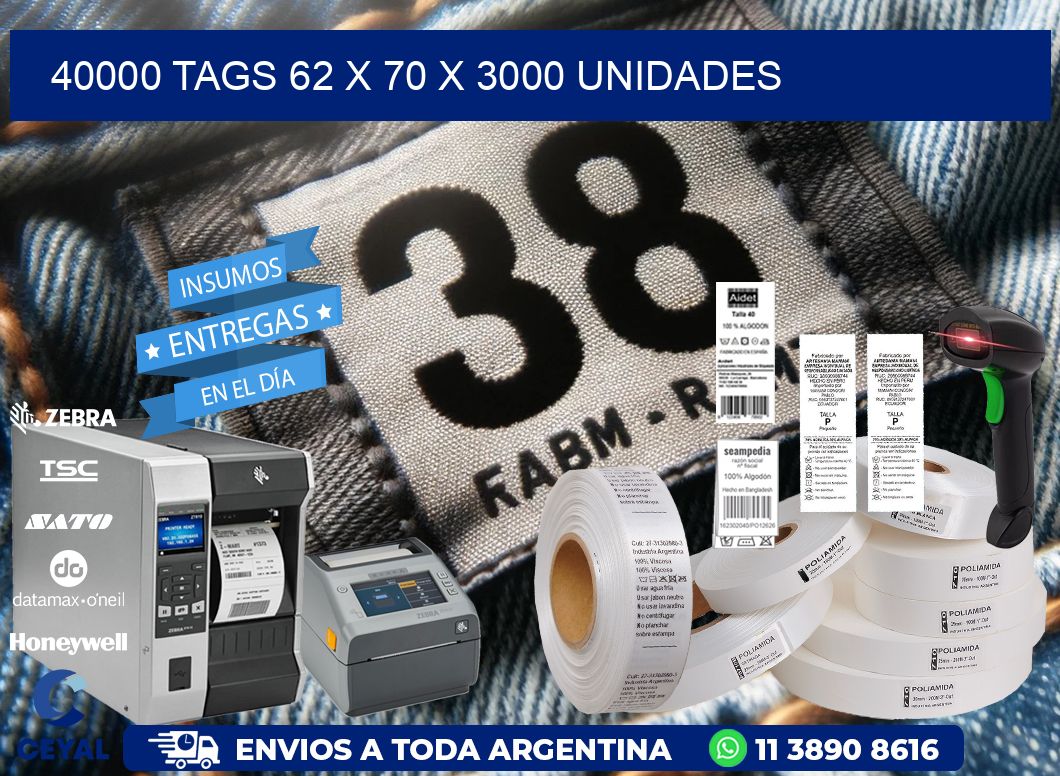 40000 TAGS 62 x 70 X 3000 UNIDADES