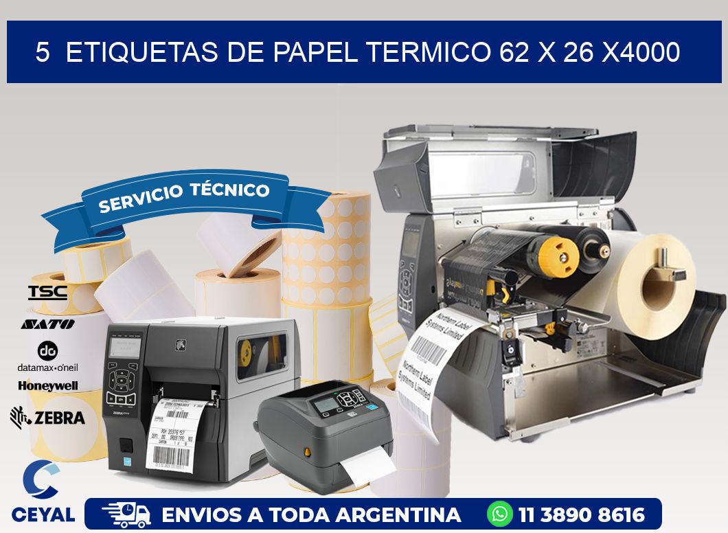 5  ETIQUETAS DE PAPEL TERMICO 62 x 26 X4000