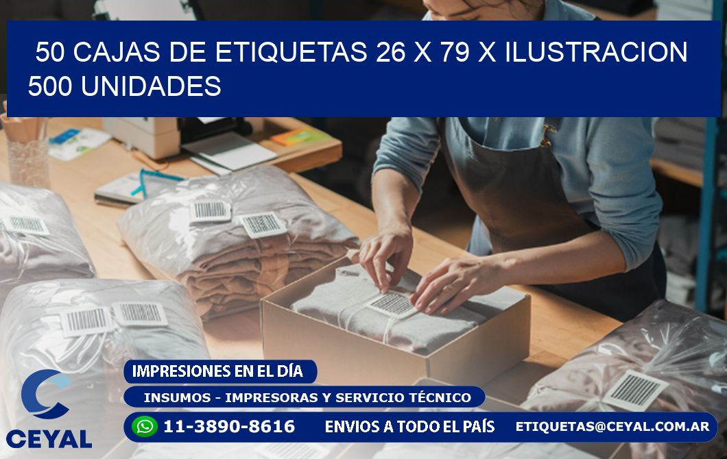 50 CAJAS DE ETIQUETAS 26 x 79 X ILUSTRACION 500 UNIDADES