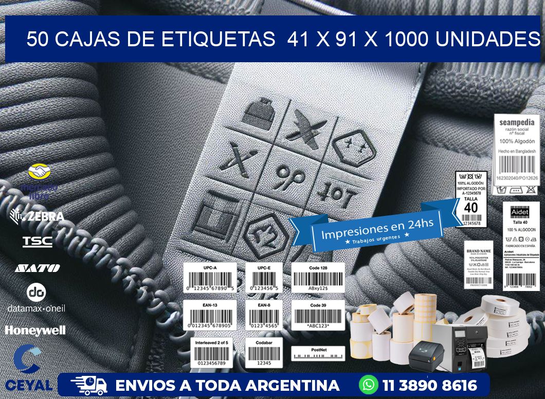 50 CAJAS DE ETIQUETAS  41 x 91 X 1000 UNIDADES