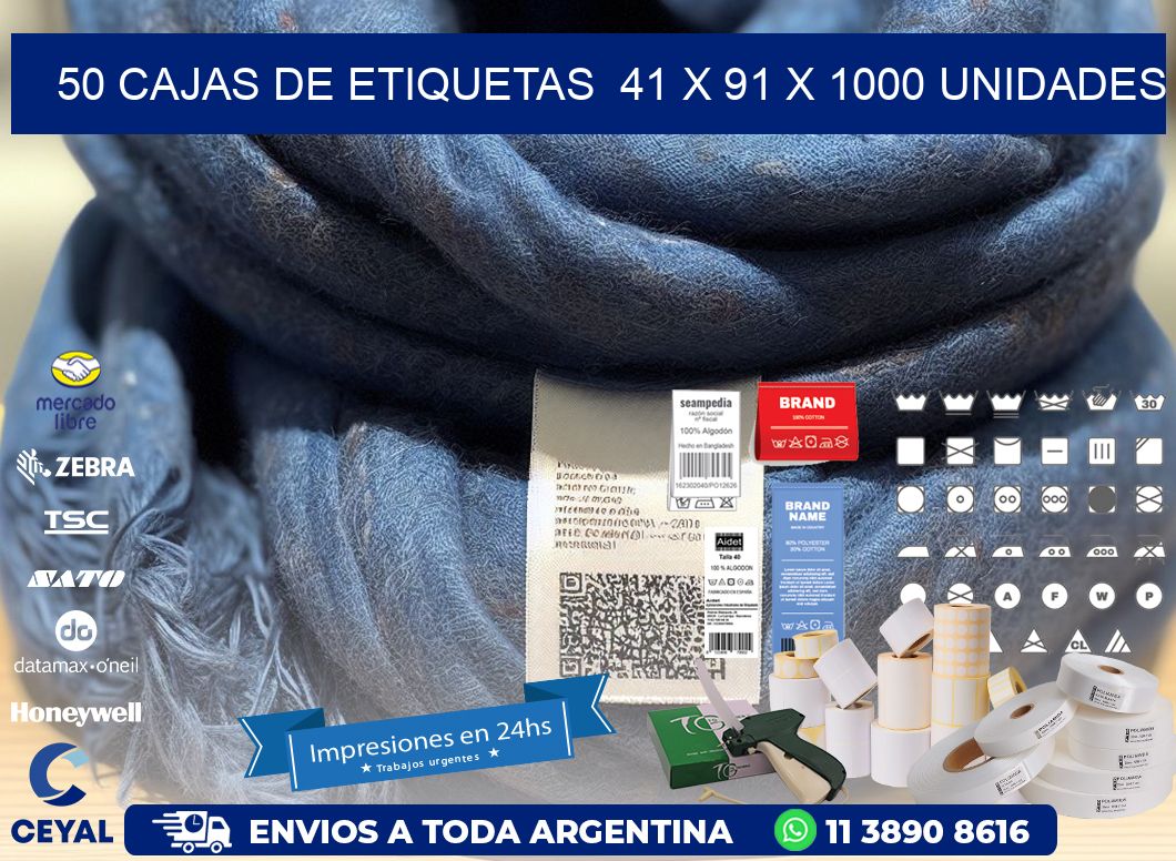 50 CAJAS DE ETIQUETAS  41 x 91 X 1000 UNIDADES