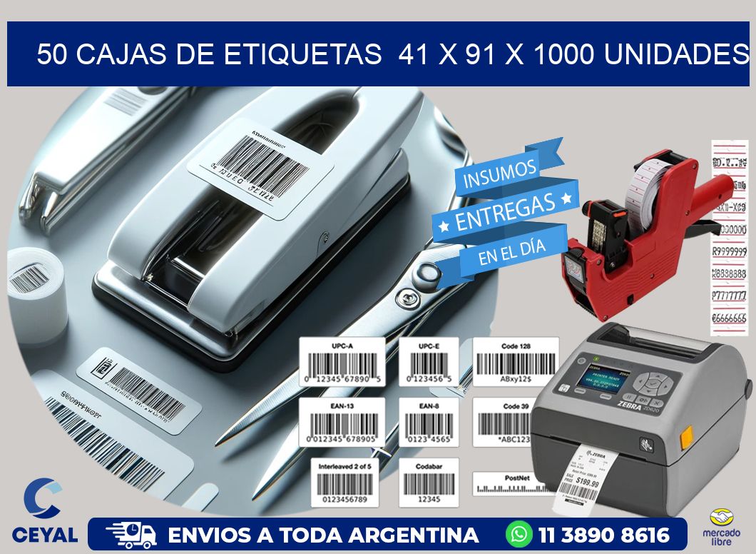 50 CAJAS DE ETIQUETAS  41 x 91 X 1000 UNIDADES