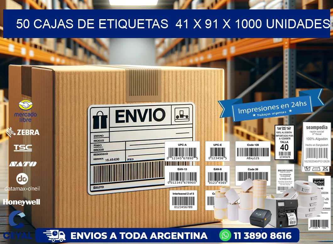 50 CAJAS DE ETIQUETAS  41 x 91 X 1000 UNIDADES