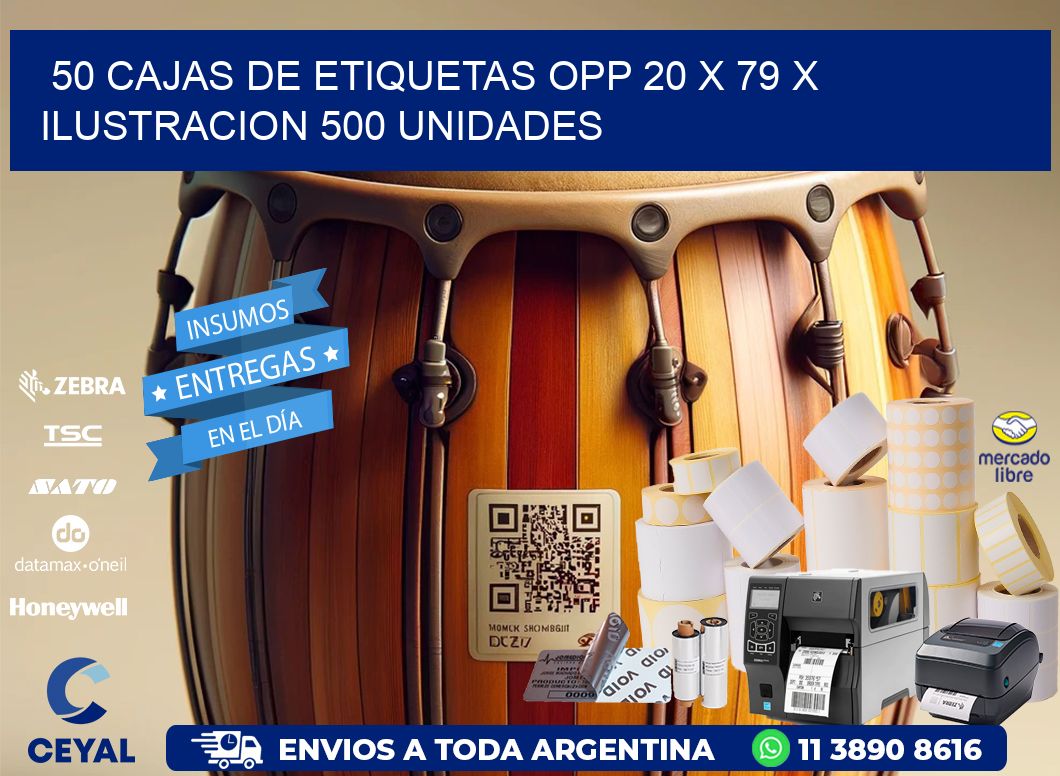 50 CAJAS DE ETIQUETAS OPP 20 x 79 X ILUSTRACION 500 UNIDADES