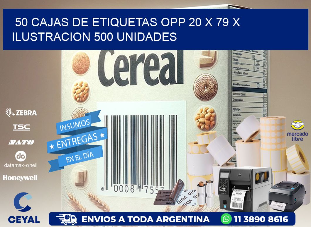 50 CAJAS DE ETIQUETAS OPP 20 x 79 X ILUSTRACION 500 UNIDADES