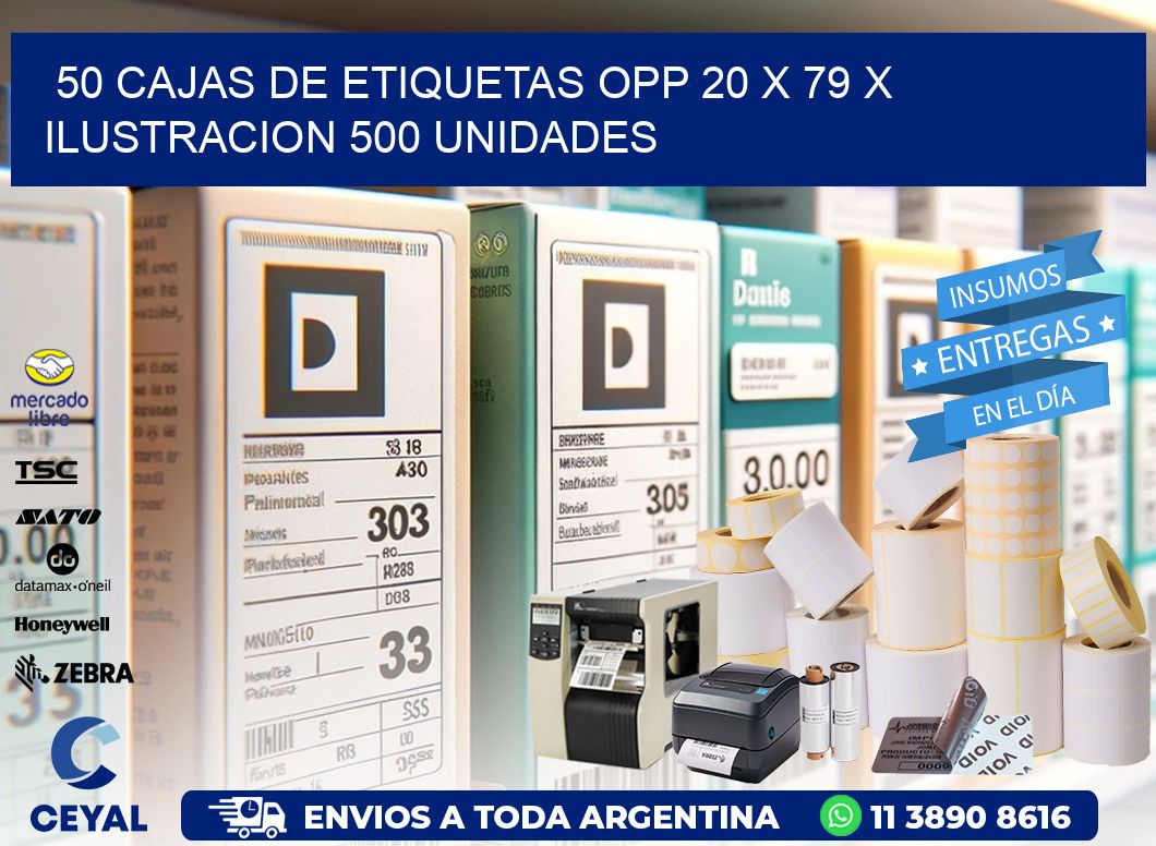 50 CAJAS DE ETIQUETAS OPP 20 x 79 X ILUSTRACION 500 UNIDADES