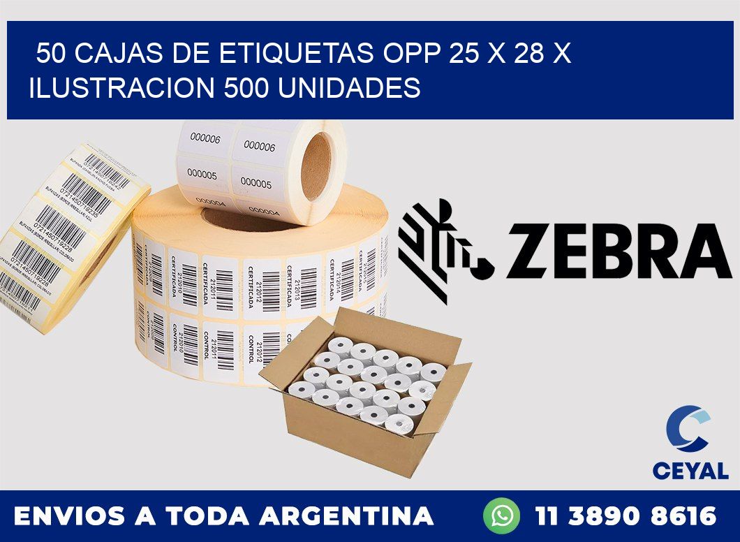 50 CAJAS DE ETIQUETAS OPP 25 x 28 X ILUSTRACION 500 UNIDADES