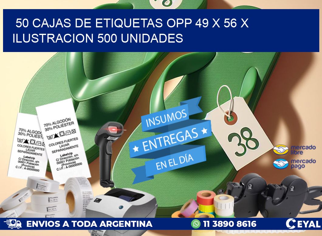 50 CAJAS DE ETIQUETAS OPP 49 x 56 X ILUSTRACION 500 UNIDADES