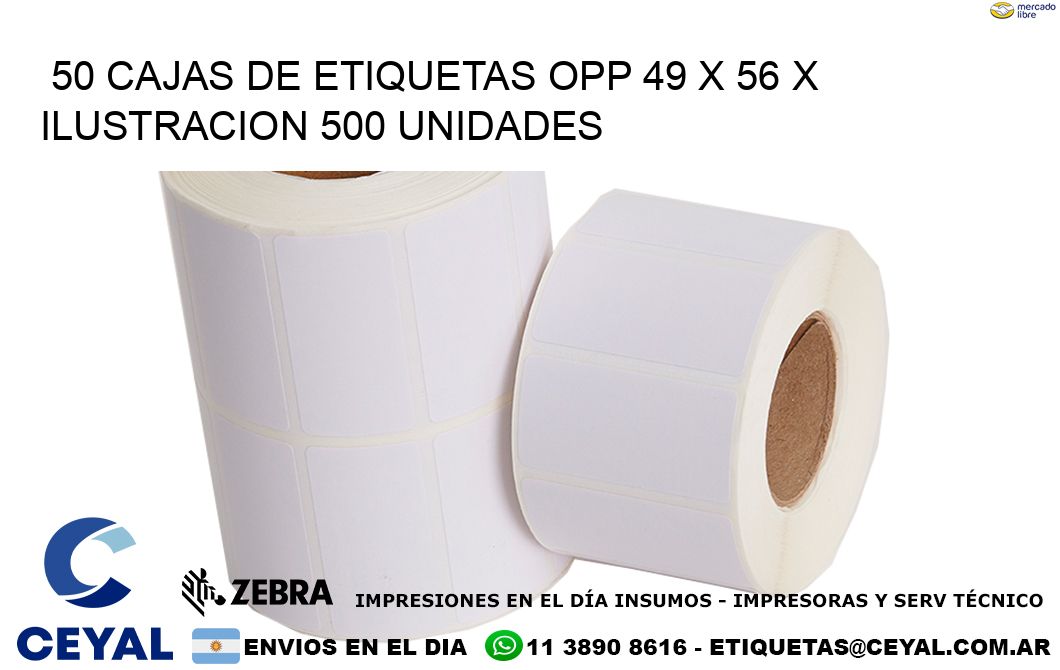 50 CAJAS DE ETIQUETAS OPP 49 x 56 X ILUSTRACION 500 UNIDADES