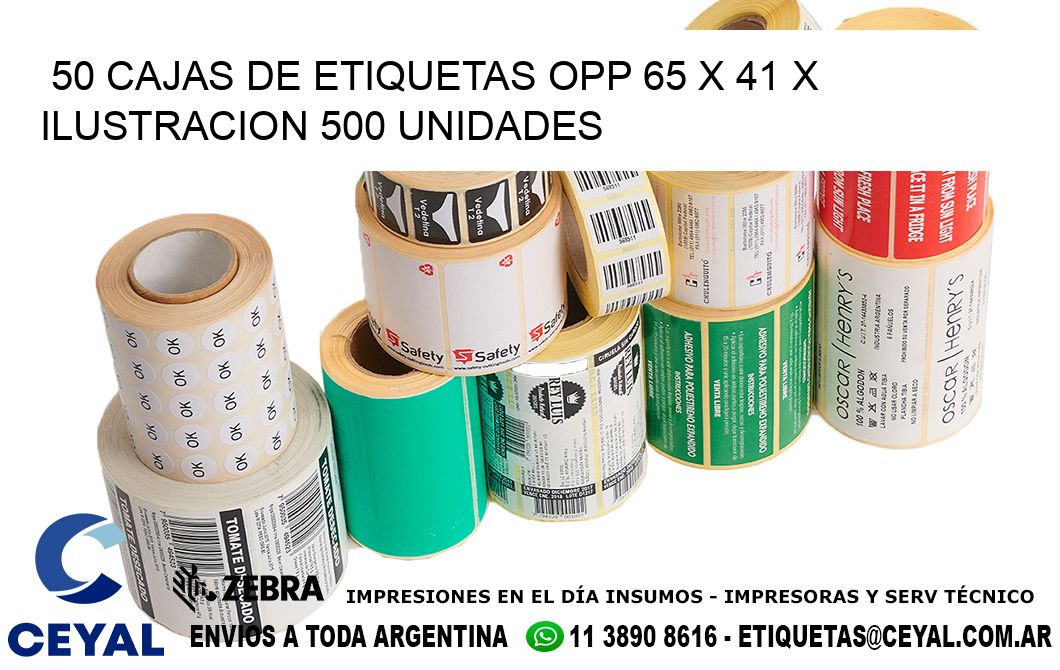 50 CAJAS DE ETIQUETAS OPP 65 x 41 X ILUSTRACION 500 UNIDADES