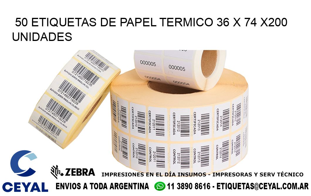 50 ETIQUETAS DE PAPEL TERMICO 36 x 74 x200 UNIDADES