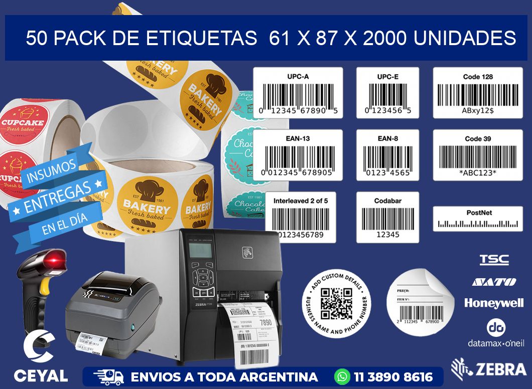 50 PACK DE ETIQUETAS  61 x 87 X 2000 UNIDADES