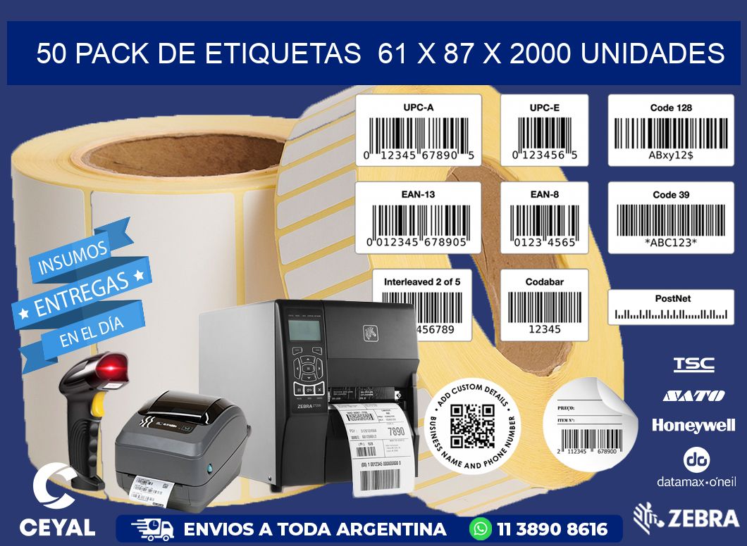 50 PACK DE ETIQUETAS  61 x 87 X 2000 UNIDADES