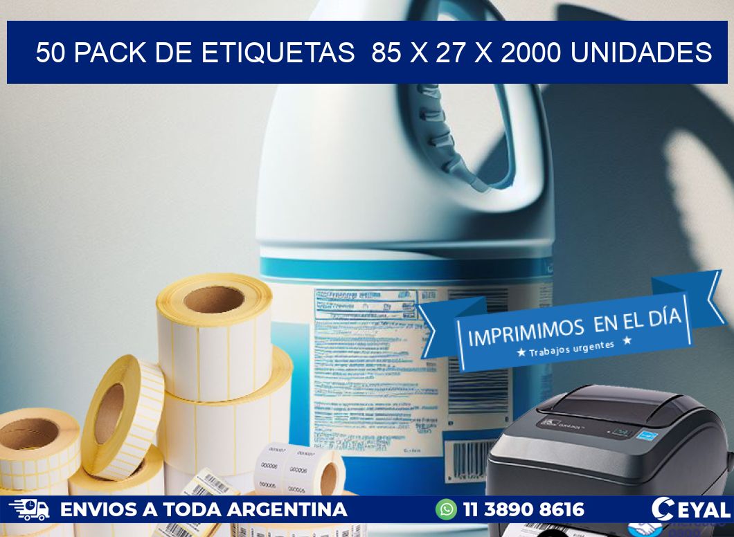 50 PACK DE ETIQUETAS  85 x 27 X 2000 UNIDADES