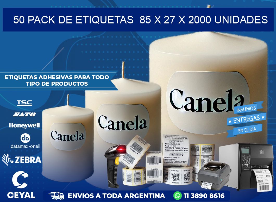 50 PACK DE ETIQUETAS  85 x 27 X 2000 UNIDADES