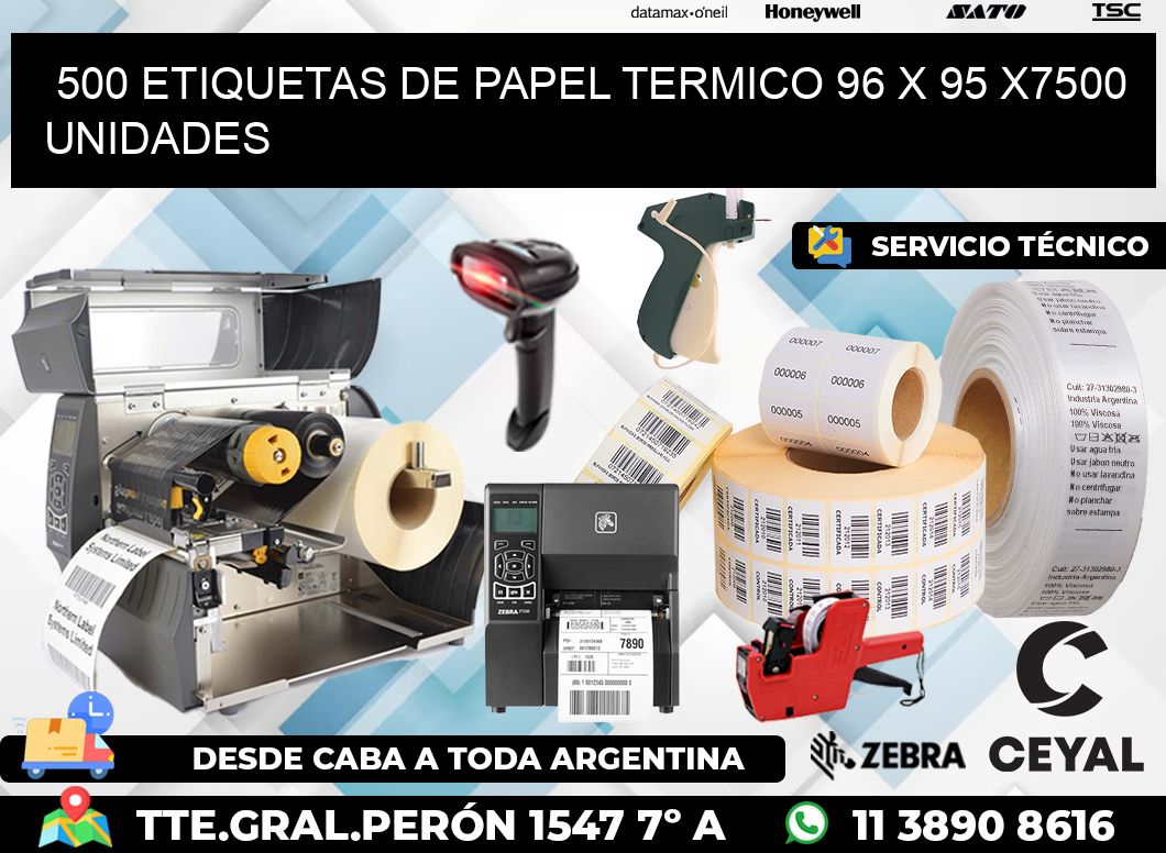 500 ETIQUETAS DE PAPEL TERMICO 96 x 95 X7500 UNIDADES