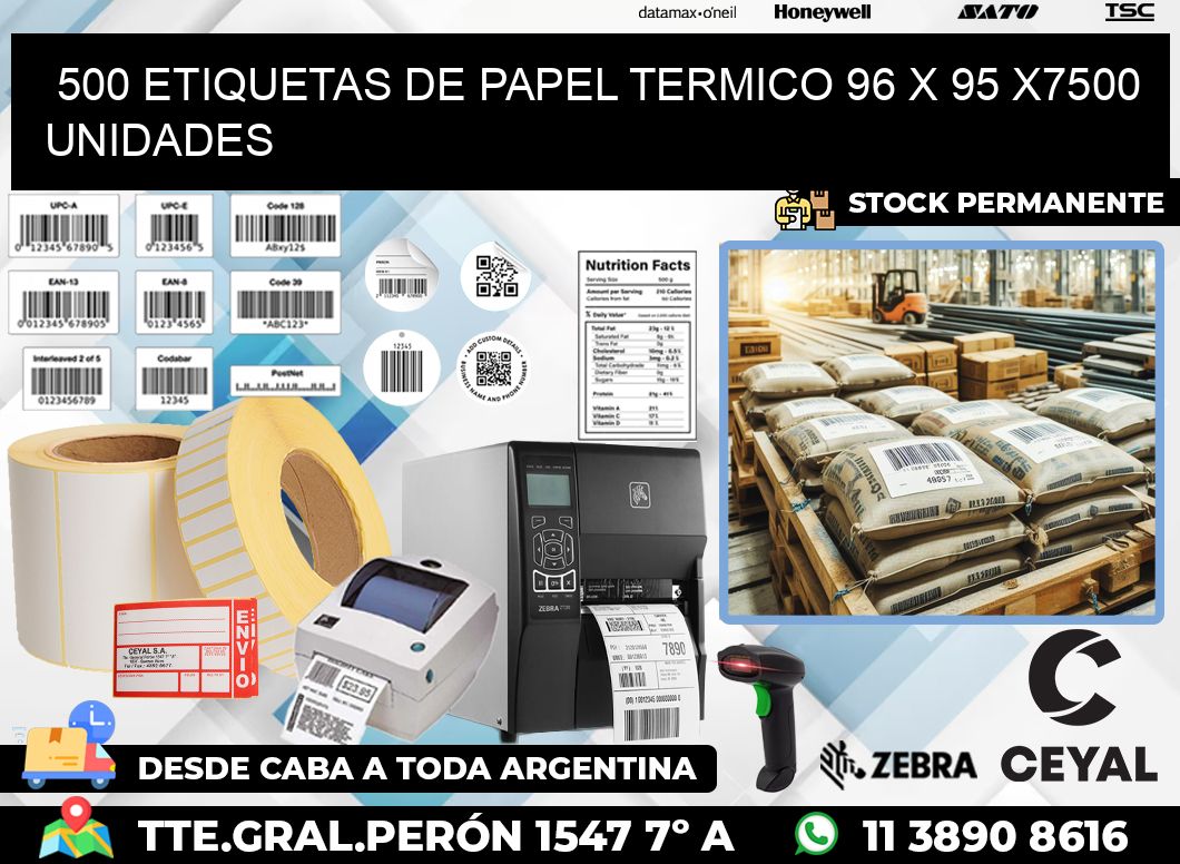 500 ETIQUETAS DE PAPEL TERMICO 96 x 95 X7500 UNIDADES