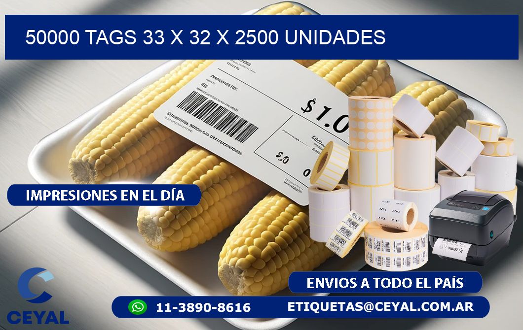 50000 TAGS 33 x 32 X 2500 UNIDADES