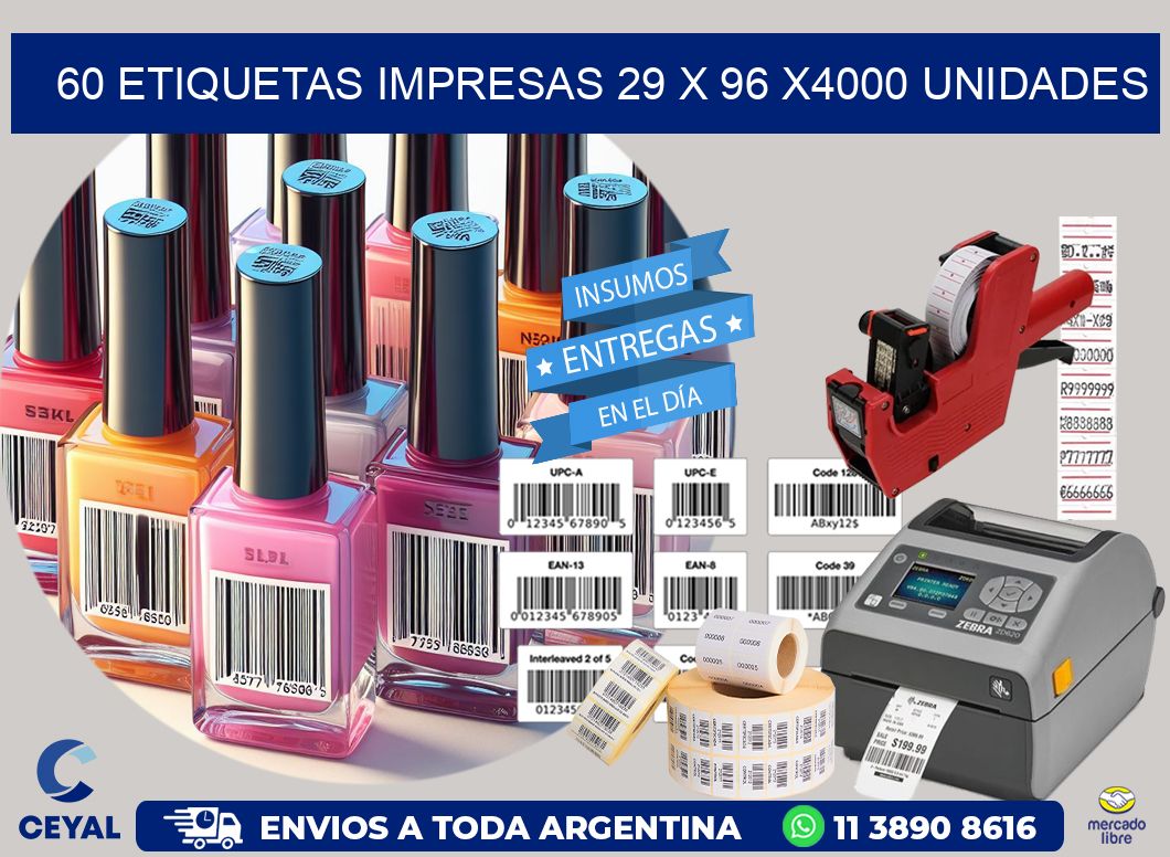 60 ETIQUETAS IMPRESAS 29 x 96 X4000 UNIDADES