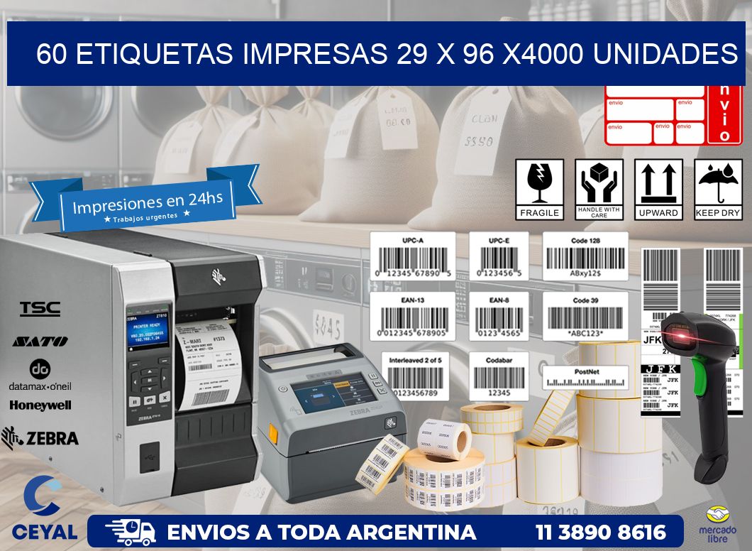 60 ETIQUETAS IMPRESAS 29 x 96 X4000 UNIDADES