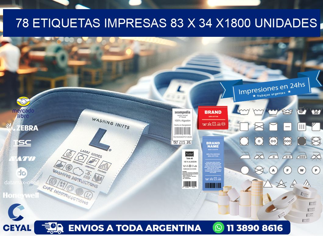 78 ETIQUETAS IMPRESAS 83 x 34 X1800 UNIDADES