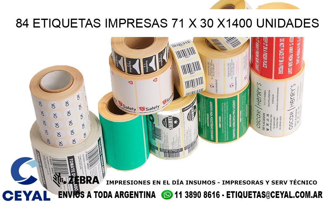 84 ETIQUETAS IMPRESAS 71 x 30 X1400 UNIDADES