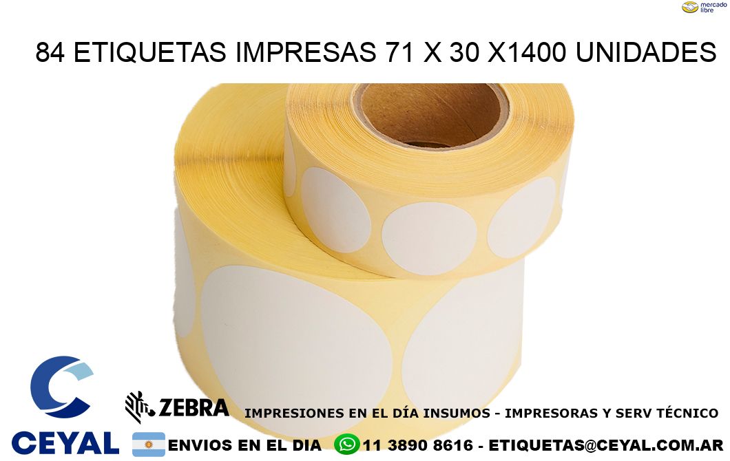 84 ETIQUETAS IMPRESAS 71 x 30 X1400 UNIDADES