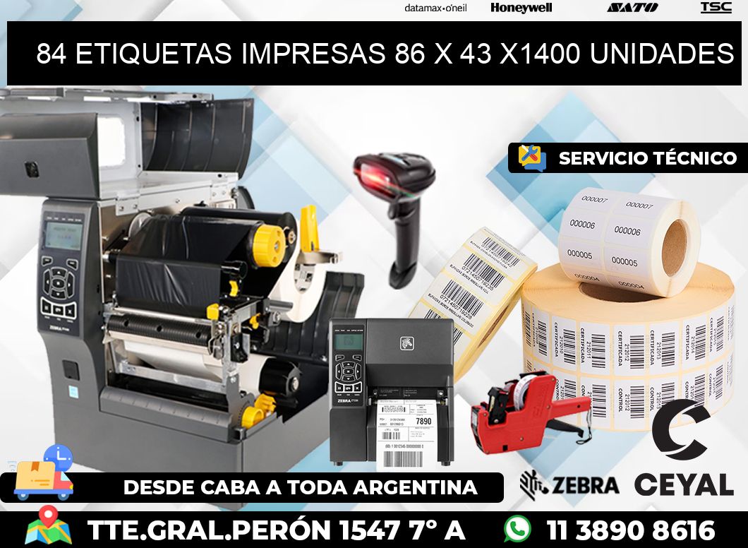 84 ETIQUETAS IMPRESAS 86 x 43 X1400 UNIDADES