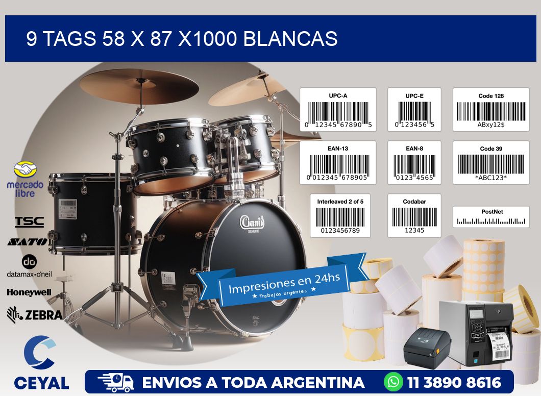 9 TAGS 58 x 87 X1000 BLANCAS