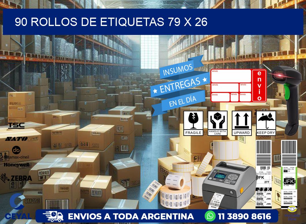 90 ROLLOS DE ETIQUETAS 79 x 26