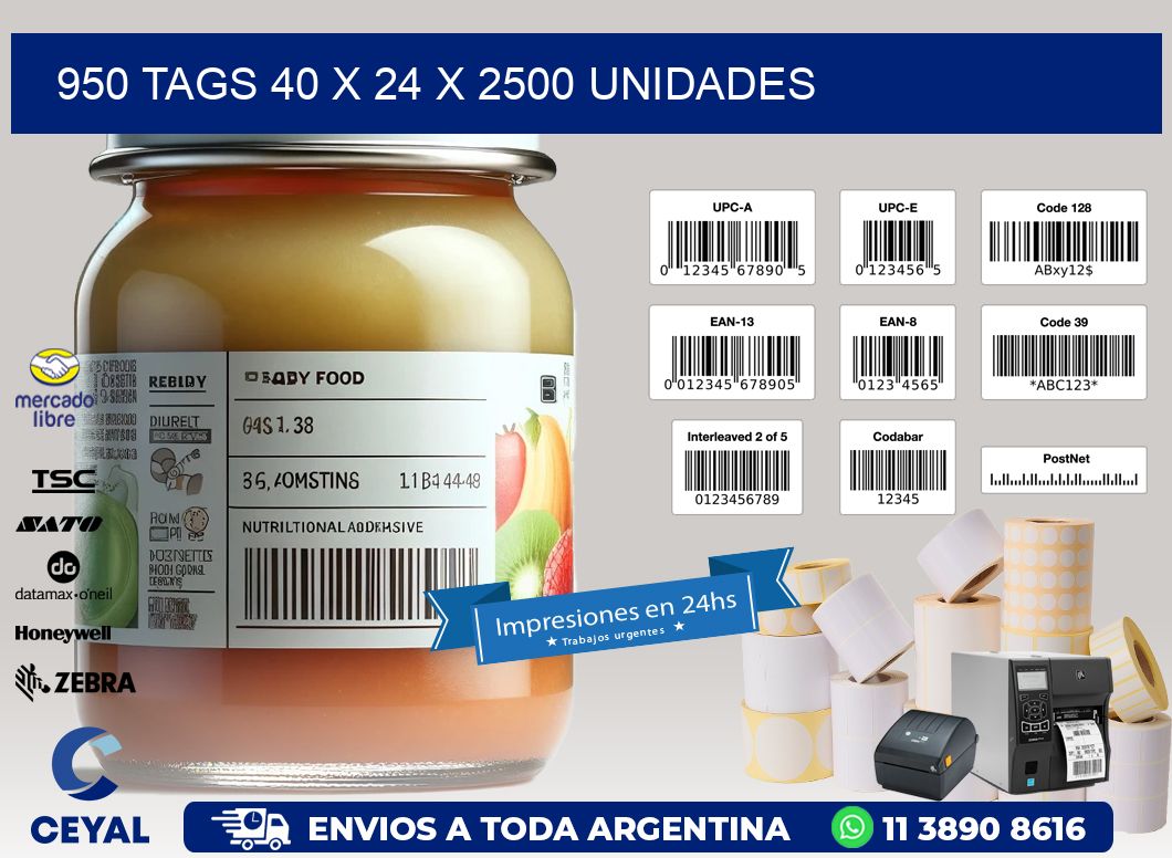 950 TAGS 40 x 24 X 2500 UNIDADES