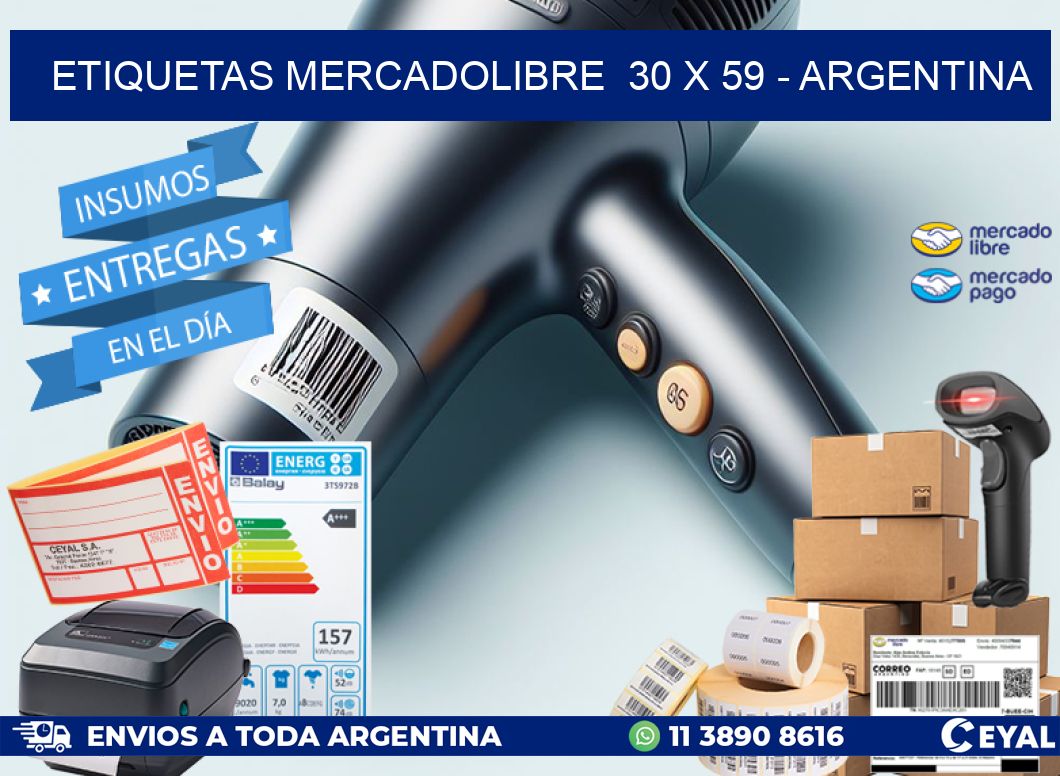 ETIQUETAS MERCADOLIBRE  30 x 59 - ARGENTINA