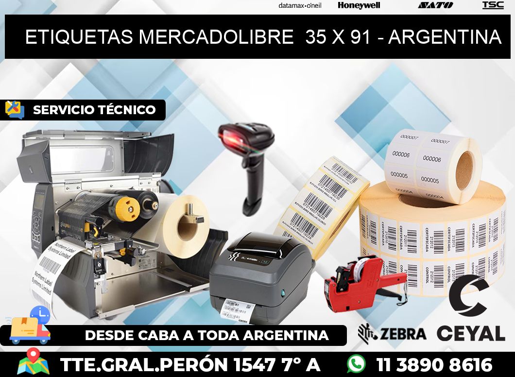 ETIQUETAS MERCADOLIBRE  35 x 91 - ARGENTINA