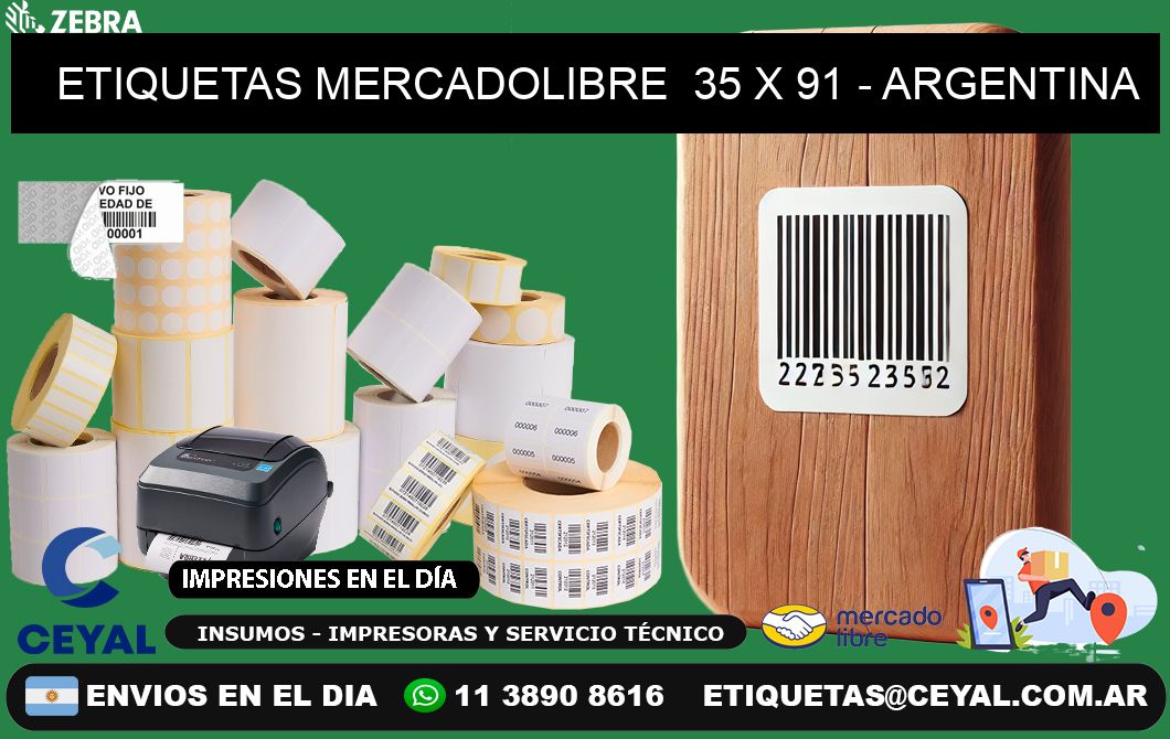 ETIQUETAS MERCADOLIBRE  35 x 91 - ARGENTINA