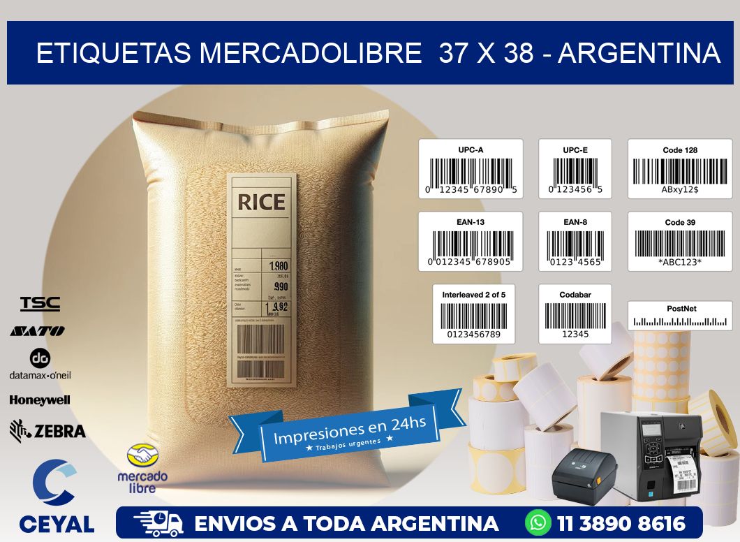 ETIQUETAS MERCADOLIBRE  37 x 38 - ARGENTINA