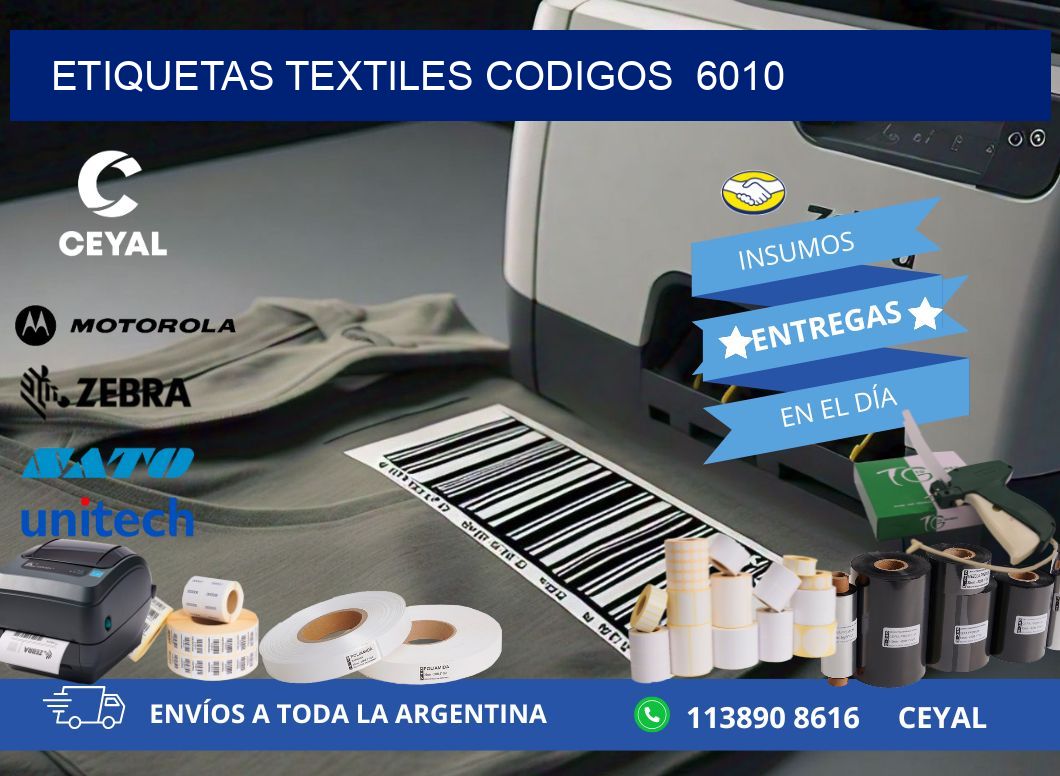 ETIQUETAS TEXTILES CODIGOS  6010